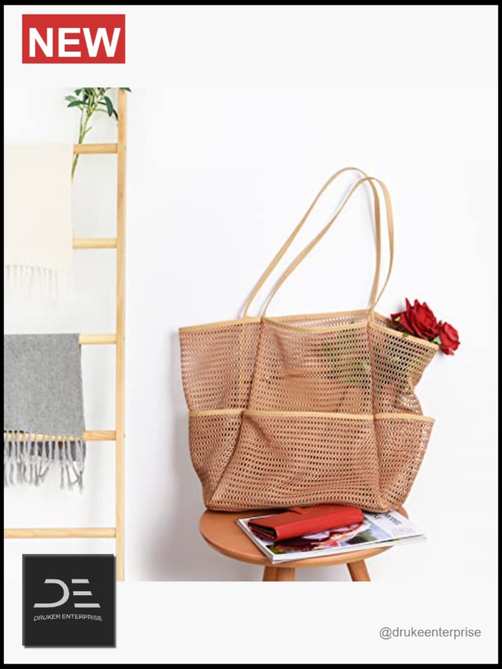 Large Mesh Beach Tote Bag - Lightweight Travel Pool Bag Flip Design - Picture 3 of 7